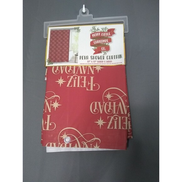 Merry Little Christmas Co. Peva Shower Curtain (72"x72") Red Feliz Navidad - Picture 2 of 3
